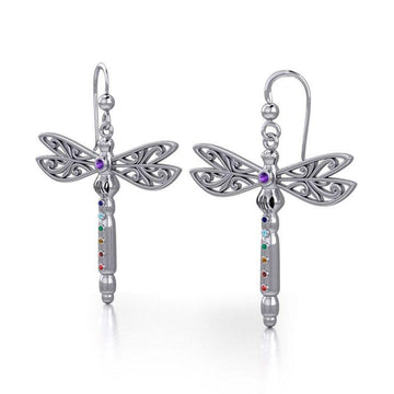 Spiritual Dragonfly Silver Earrings with Chakra Gemstone TER1693 - Jewelry
